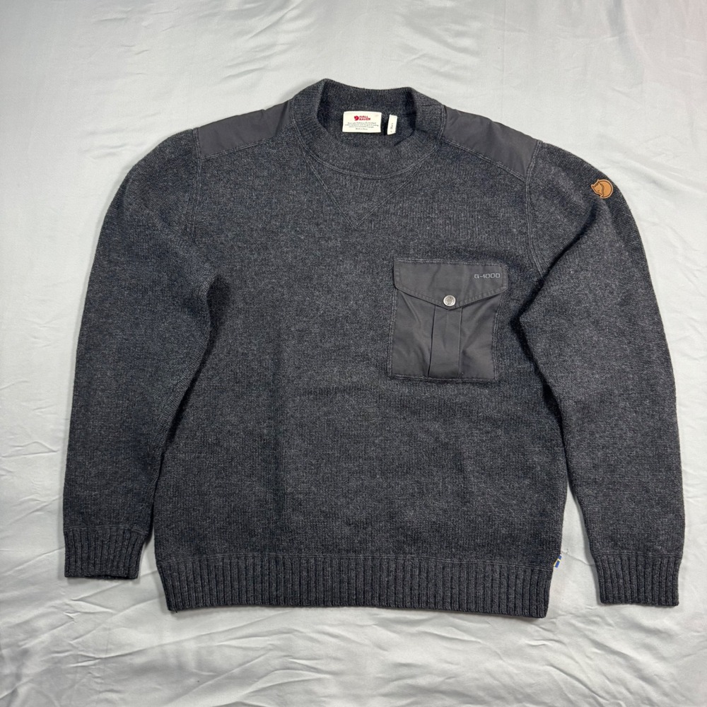 Fjallraven Torp Sweater G-1000 Mens L Reinforced Wool Knit Sweater Dark Grey